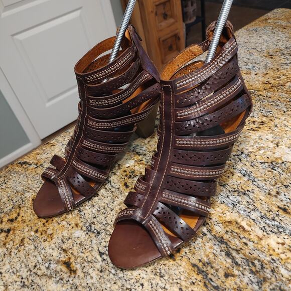 Pikolinos Brown Strappy Heeled Sandals Size 41 Naturally US 10 - Picture 1 of 13